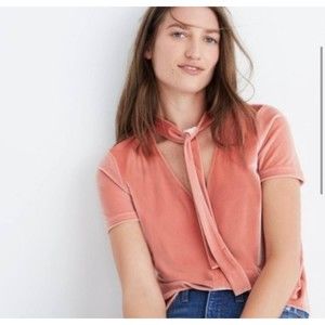 Madewell Women's Coral Velvet Tie Neck Top Small